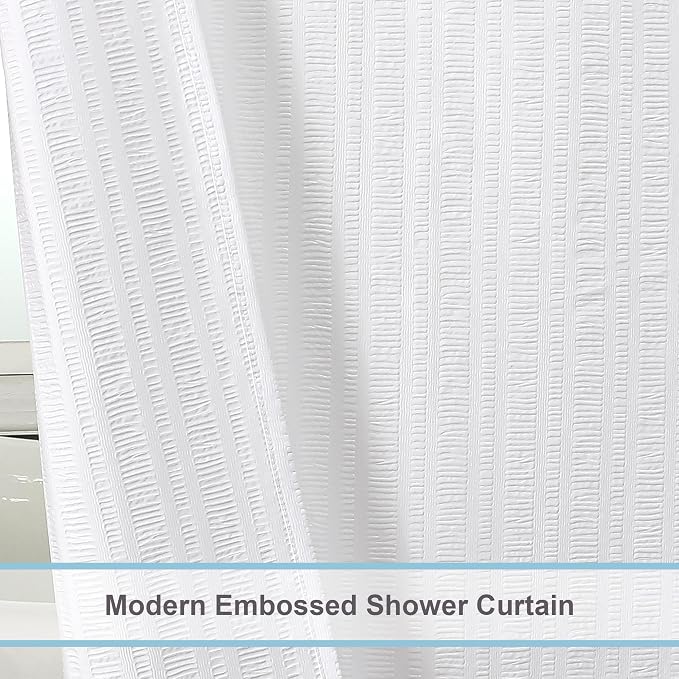 Aiyufeng Moga White Extra Long Shower Curtain 72 x 84, 3D Embossed Textured Fabric Shower Curtain for Bathroom, Water Repellent, Machine Washable, White