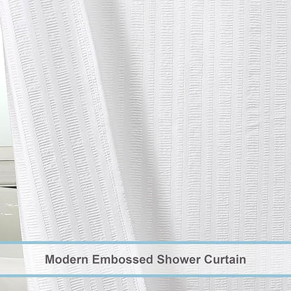 Aiyufeng Moga White Extra Long Shower Curtain 72 x 84, 3D Embossed Textured Fabric Shower Curtain for Bathroom, Water Repellent, Machine Washable, White