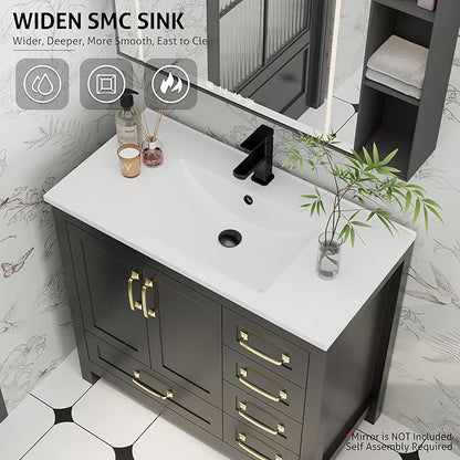 eclife 36" Bathroom Vanities with Sink Combo, Modern Thickened Wood Bathroom Storage Cabinet w/Undermount Sink, Matte Black Faucet Drain, Painted Surface, Black