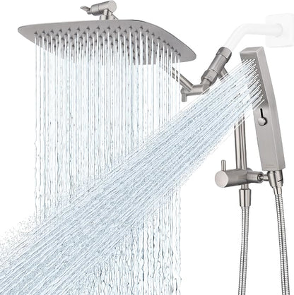 G-Promise 10 Inch All Metal Rain Shower Head with Handheld (Brushed Nickel) | Suits Every Height, Pause Mode Diverter, Massage Mode Handheld, Full Body Coverage, Easy to Install, Modern Bath Upgrade