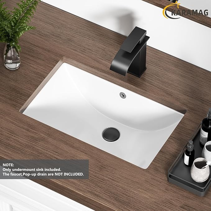 Undermount Bathroom Sink 18.7"X11.9" Inch White Rectangular Porcelain Ceramic Vanity Basin with Overflow KARAMAG