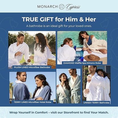MONARCH Unisex Plush Lined Microfiber Bath Robe - Soft Shell with Polyester Lining, Resort-Grade Hotel & Spa Robe with Pocket
