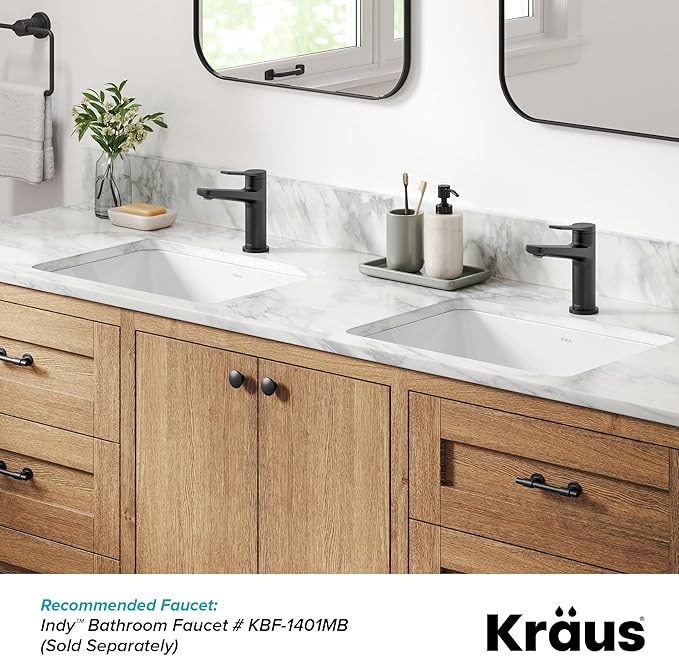 KRAUS Elavo 20.25 in. Rectangular Porcelain Ceramic Undermount Bathroom Sink in White with Overflow Drain, KCU-244