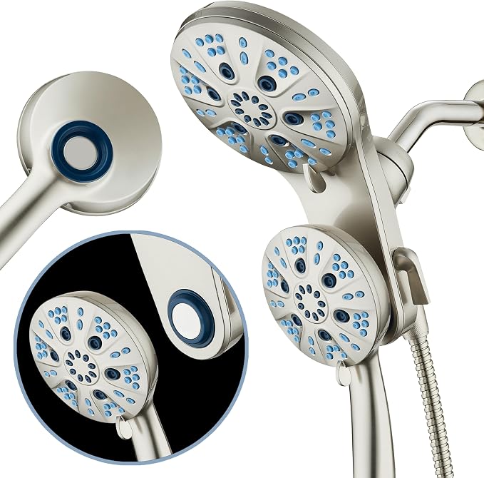 AquaCare Magneton 48-Mode High Pressure Rain & Handheld Shower Head Combo | Space-age Magnetic Guidance Docking, Dual 6-mode Heads with Hygienic Jets, Extra-long 6 ft. Stainless Steel Hose / Nickel