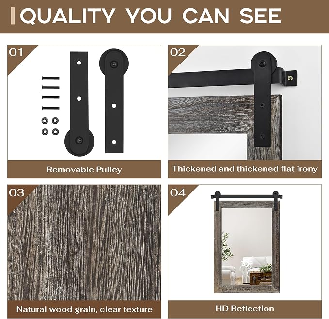 COGOOD Farmhouse Bathroom Mirrors for Over Sink - 30 x 22 Speckled White | Rustic Barn Door Wood Framed Vanity Mirror for Entryway, Living Room, Bedroom, Dresser Wall Decor