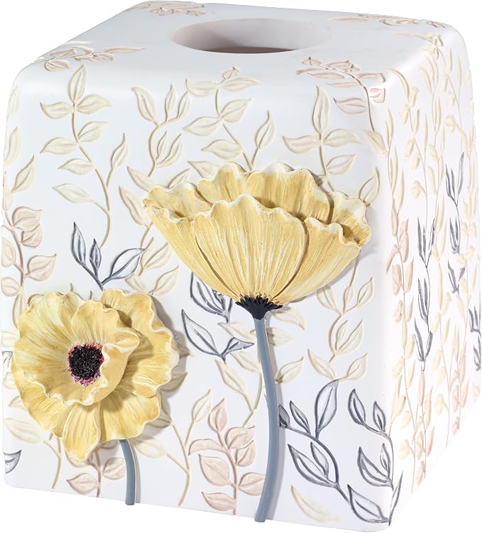 Avanti Linens - Tissue Box Cover, Guest Bathroom Essentials, Countertop Accessories, Floral Home Decor (Marielle Collection)