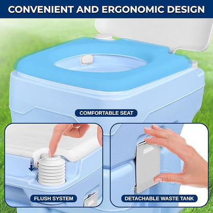 SereneLife 5.2 Gal Portable Camping Toilet For Adults, 100+ Flushes Porta Potty Camp Toilet with Detachable Waste Tank, 120+ Flushes, Hand Sprayer, Carry Bag for Camping, Hiking, and Boating