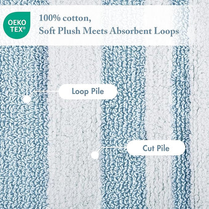 Madison Park Reversible Spa Rug 100%-Cotton Striped Ultra Soft Water Fast Bath Non-Slip Absorbent Quick Dry Mats for Tub, Shower Room, and Bathroom, 27"x45", Blue (MP72-6211) | Quick Dry, Ultra Soft, Pile, Machine Washable, Plush, OEKO-TEX Certified