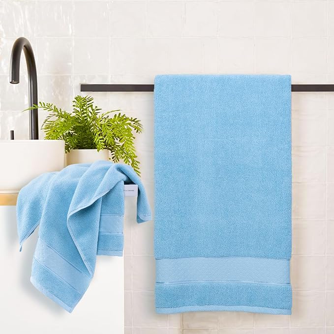 COZYART Bath Towel Set 6 PCS, Sky Blue 100% Turkish Cotton 650GSM Soft | Absorbent Quick Dry, OEKO‑Tex 100 Cert. Zero Twist Ring Spun Cotton, Plush Fluffy, Breathable Hotel Quality Bathroom Towels
