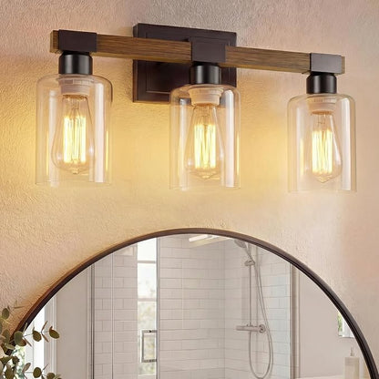 VOLISUN Farmhouse Bathroom Vanity Light Fixtures,3 Light,UL Certificated | 3 Light Bathroom Vanity Lights Over Mirror, Rustic Vanity Light for Bathrooms,Wood Bathrooms Lights Fixtures Over Mirror