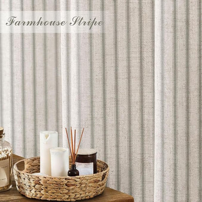 Farmhouse Striped Shower Curtain Sage Green Vintage Linen Curtain 72W X 72L | Striped Shower Curtains with Linen Texture for Bathroom Decor
