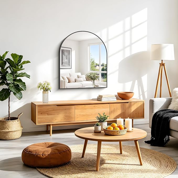 Arched Bathroom Mirror 30x36 Inch, Bathroom Mirror for Over Sink, Wide Wall Mounted Vanity Mirror with Aluminum Frame & Tempered Glass, Ideal for Bedroom, Entryway, Living Room, Mantel, Black