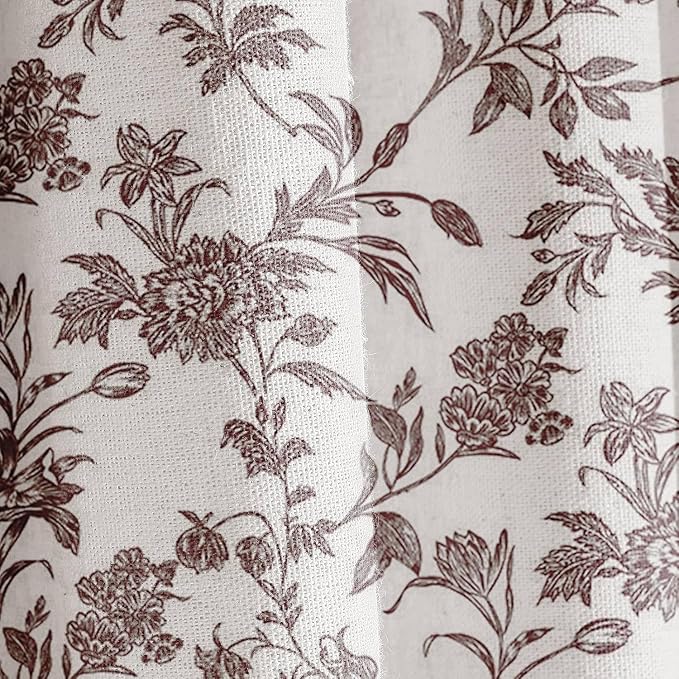 WOUVMA Extra Long Brown Shower Curtain Floral Cotton Linen Cottagecore Shower Curtain for Bathroom 96" L x 72" W