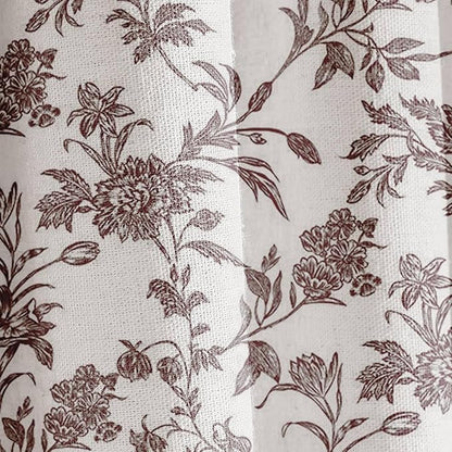 WOUVMA Extra Long Brown Shower Curtain Floral Cotton Linen Cottagecore Shower Curtain for Bathroom 96" L x 72" W