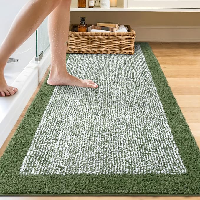 60x24 Long Bathroom Rugs Washable Non Slip, Matcha Green Bath Mat for Bathroom Floor Tub, Soft Absorbent Quick Dry Mats for Shower,Bathtub,Home Decor