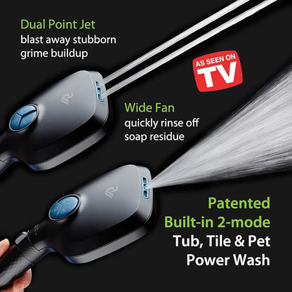 AquaCare 4X 10-Mode High Pressure Hand Shower w/Filter & 2-mode Power Wash | Filters Chlorine & Toxins, Softens Hard Water for Healthy Skin & Hair. Handheld Power Head Cleans Tub, Tile & Pets / Black