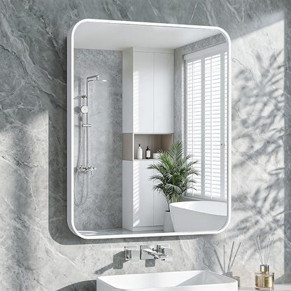 Bathroom Mirror for Wall, 30"x36" Black Bathroom Mirror for Over Sink, Shatterproof Tempered Glass Vanity Mirror with Anti-Rust Aluminum Alloy Frame, Hang Horizontally or Vertically, White