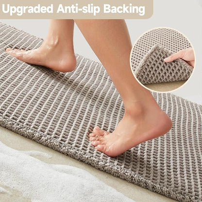 TYUU Waffle Bath Mat, Boho Bathroom Rugs Non Slip, 30x20 Light Grey | Super Absorbent Quick Dry Bath Rug, Non-Slip Backing, Soft Waffle Washable Farmhouse Bathroom Mats, Tub, Shower & Home Decor