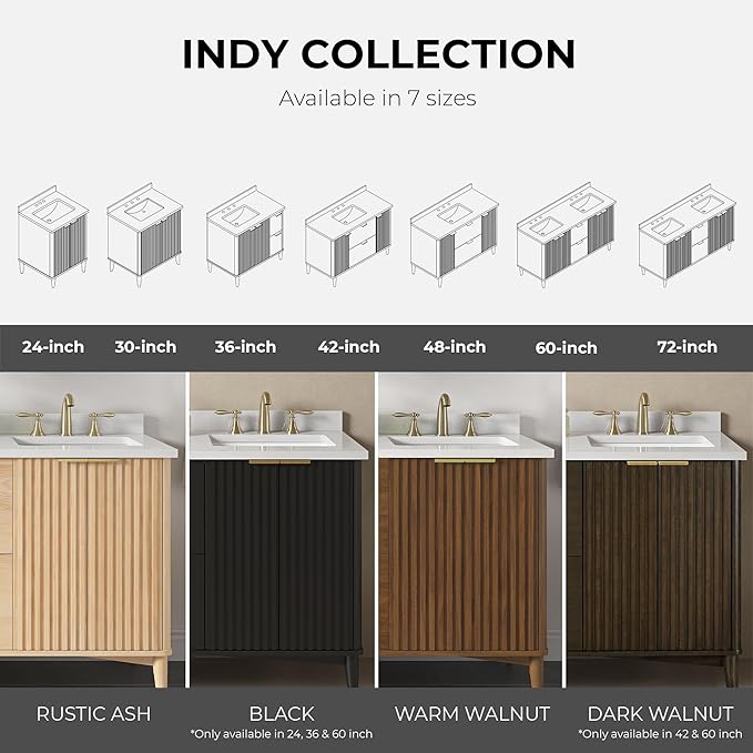 OVE Decors Indy 30 in. Undermount Single Sink Bathroom Vanity with White Engineered Marble Top, Warm Walnut