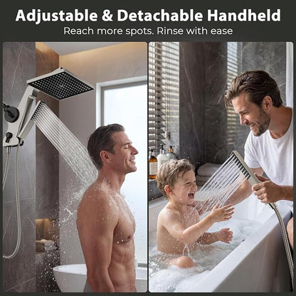 MakeFit Filtered Rain Shower Head with Handheld Combo High Pressure 12'' Rainfall Shower Heads & Hidden Detachable Wand Dual Showerhead Water Softener for Hard Water Easy Filter Replacement