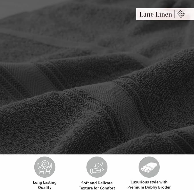 LANE LINEN Large Cotton Bath Sheets, Extra Large Quick Dry Towels, Zero Twist, 4 Piece Set, Super Soft, Highly Absorbent, Black