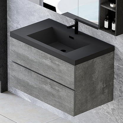 Floating Vanity Bathroom, 36 Inch Bathroom Vanity with Sink, Wall Mounted Single Sink Bathroom Vanity, Soft Closed 2 Drawers, Integrated Sink (Dark Birch)
