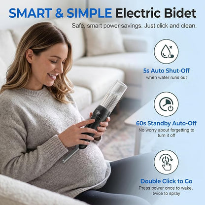 Electric Portable Bidet – Rechargeable Travel Bidet for Women Postpartum Care & Personal Hygiene | 3 Pressure Modes for Home Travel & Camping, Black