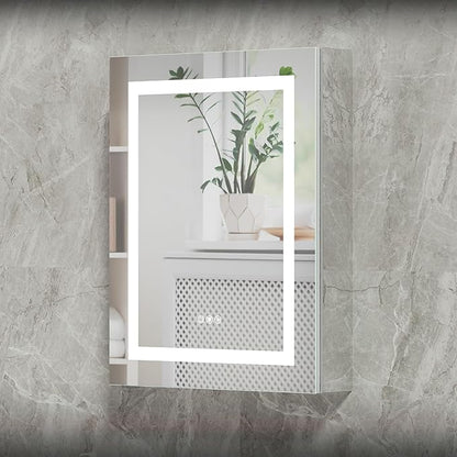 24x30 Bathroom Mirror LED Medicine Cabinet with Lighted 3 Colors, Recessed Surface Wall Mounted LED Medicine Cabinet, Anti-Fog Tempered LED Mirror with Storage, Stepless Dimming, 2 Outlets,