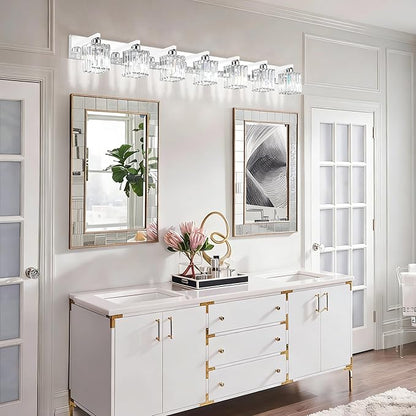 Aipsun Bathroom Vanity Light Fixtures Chrome Vanity Light for Bathroom Crystal Vanity Lighting Fixtures 7 Light (Exclude Bulb)