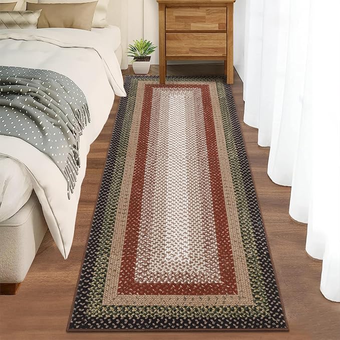 Imitation Braided Collection-Print Washable Runner Rug 2x6 Modern Non Slip Kitchen Runner Low Pile Entryway Rug Soft Bathroom Rugs Farmhouse Stain Resistant Carpet for Bedroom Hallway Laundry