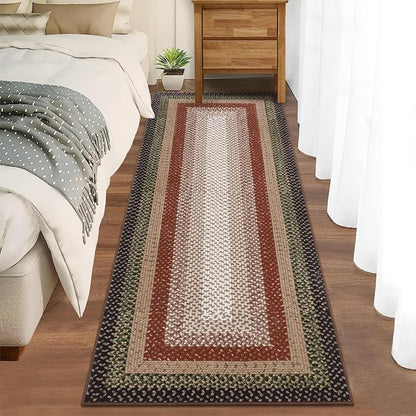 Imitation Braided Collection-Print Washable Runner Rug 2x6 Modern Non Slip Kitchen Runner Low Pile Entryway Rug Soft Bathroom Rugs Farmhouse Stain Resistant Carpet for Bedroom Hallway Laundry