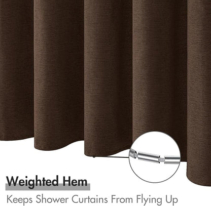 MIULEE 72 x 84 Extra Long Linen Shower Curtain Brown 12 Metal Hooks | Washable, Heavy Fabric Shower Curtain Set, Waterproof Thick Cloth Shower Curtain, Bathroom Hotel Bathtub