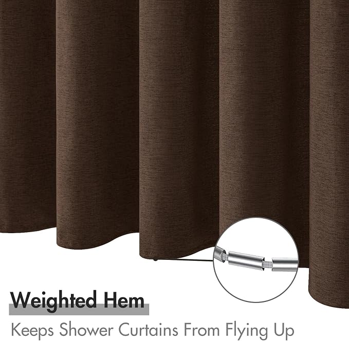 MIULEE Linen Fabric Shower Curtain Brown W72*L72 12 Metal Hooks | Washable, Modern, Heavy Duty, Shower Curtain Set, Waterproof Thick Cloth Shower Curtains, Bathroom Bathtub