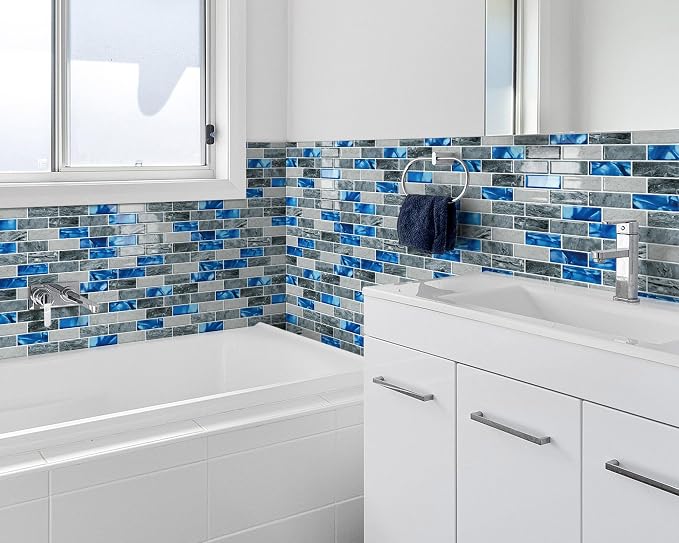 Peel and Stick Backsplash 3D Self Adhesive Marble Wall Tile 10 Sheet | Thick,Blue,Saphire,Sticky,Vinyl,12"x12",Marble,for Kitchen,Bathroom