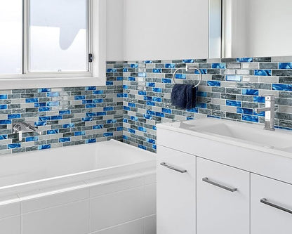 Peel and Stick Backsplash 3D Self Adhesive Marble Wall Tile 10 Sheet | Thick,Blue,Saphire,Sticky,Vinyl,12"x12",Marble,for Kitchen,Bathroom