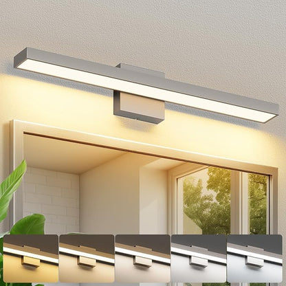 Brushed Nickel Bathroom Vanity Light 5CCT Dimmable Bathroom Light Bar | Modern Vanity Lights Fixtures Over Mirror 24.4 Inch 24W Wall Light