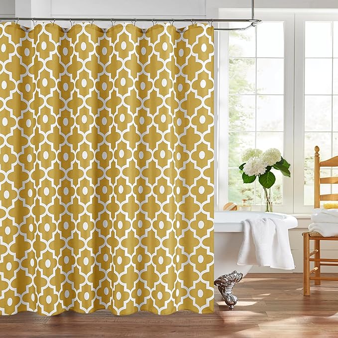 Fabric Modern Shower Curtain-Gold and White Shower Curtains for Bathroom | 72"W x 72"L Textured Faux Linen Elegant Classic Moroccan Bath Decor-Hotel Quality Transitional Washable & Breathable Cloth