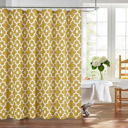 Fabric Modern Shower Curtain-Gold and White Shower Curtains for Bathroom | 72"W x 72"L Textured Faux Linen Elegant Classic Moroccan Bath Decor-Hotel Quality Transitional Washable & Breathable Cloth