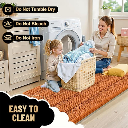 OLANLY Thick Bathroom Rugs 36x24, Soft Chenille Striped Bath Rugs, Clay | Rubber Backing, Machine Wash, Extra Absorbent Bath Mats for Bathroom Floor, Tub and Shower, Home Decor Accessories