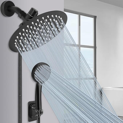 NearMoon Shower Head with Hose, High-Pressure Stainless Steel 8'' Rain Shower and 5 Settings Handheld Spray Combo with Push Button Flow Control for Easy Operation (Matte Black)