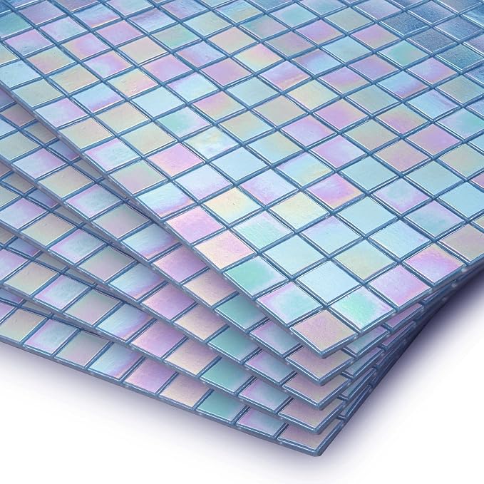 DICOFUN 2 Blue Rainbow Peel and Stick Backsplash, 6.6" x 6.6" Glass Mosaic Tile for Kitchen and Bathroom