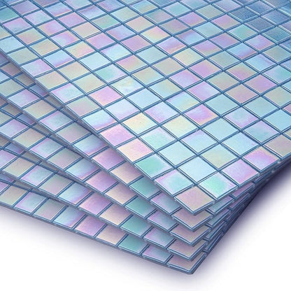 DICOFUN 2 Blue Rainbow Peel and Stick Backsplash, 6.6" x 6.6" Glass Mosaic Tile for Kitchen and Bathroom