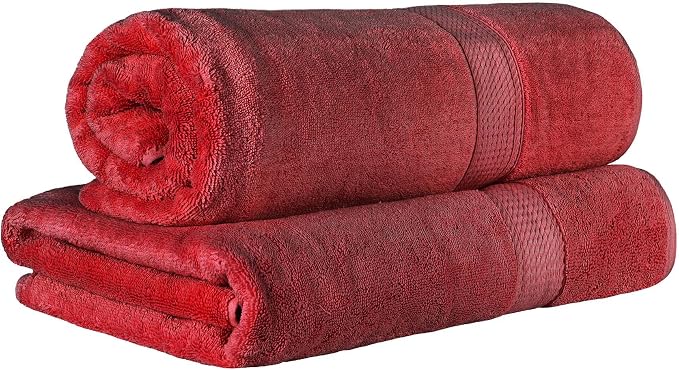 SUPERIOR Egyptian Cotton Pile Heavyweight Bath Sheet, 2 Piece Set, Red | Highly Absorbent, Ultra Soft Luxury 800 GSM Towel Set for Bathroom, Shower, Hotel Essentials Oversize Plush Madeline Towels