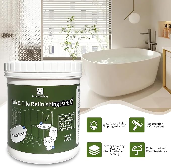 Ceramic Tub and Tile Refinishing - Bathtub, Bathroom Wall, Countertop, Sink Paint - Easy to Use, Waterproof, Low Odor, No Toxic (32FL Oz Dark grey 50-60 sq.ft)