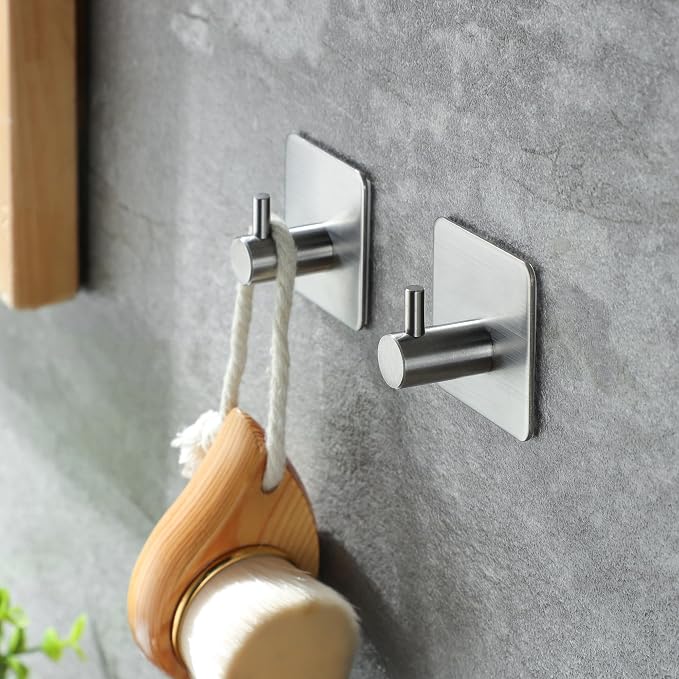 Taozun Towel Bar - 24 Inch Towel Holder with 2 Packs Adhesive Hooks | Hand Towel Rack Stick on Wall, Stainless Steel Bathroom Hardware Accessory Kit
