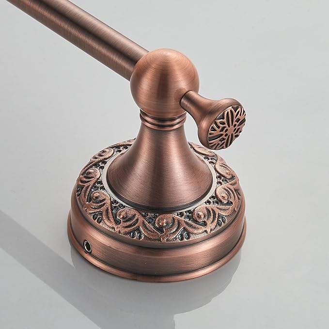 Red Copper Towel Bar, Adjustable 15.5 to 27.5 Inch Bath Towel Rack for Bathroom Towel Holder, Wall Mounted Black Bathroom Hardware Accessories,Pattern Carving Design