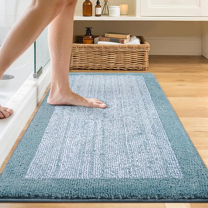 44x24 Large Bathroom Rugs Washable Non Slip, Dusty Blue Bath Mat for Bathroom Floor Tub, Soft Absorbent Quick Dry Mats for Shower, Bathtub,Home Decor