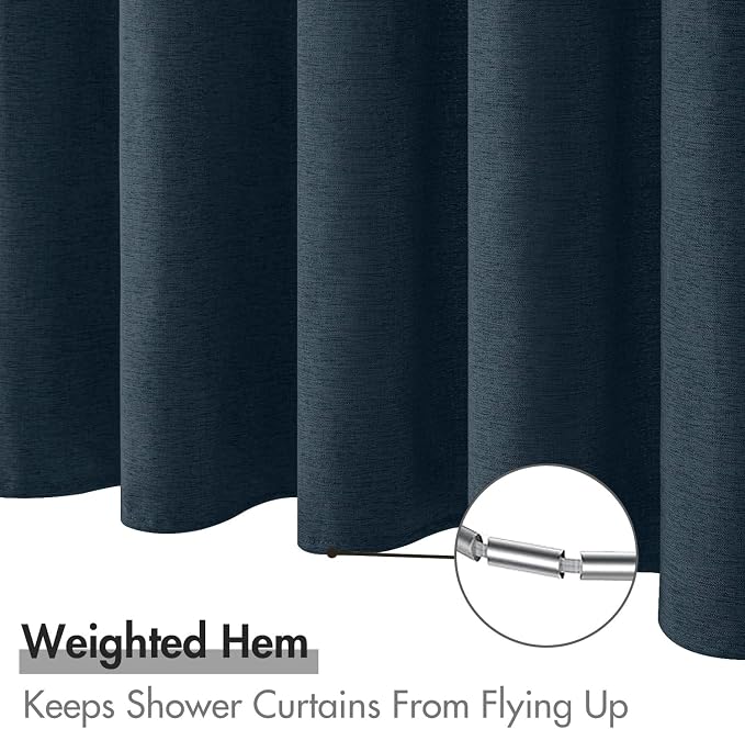 MIULEE Linen Fabric Shower Curtain Navy Blue W72*L72 12 Metal Hooks | Modern, Heavy Duty, Shower Curtain Set, Waterproof Thick Cloth Shower Curtains, Bathroom Bathtub, Washable