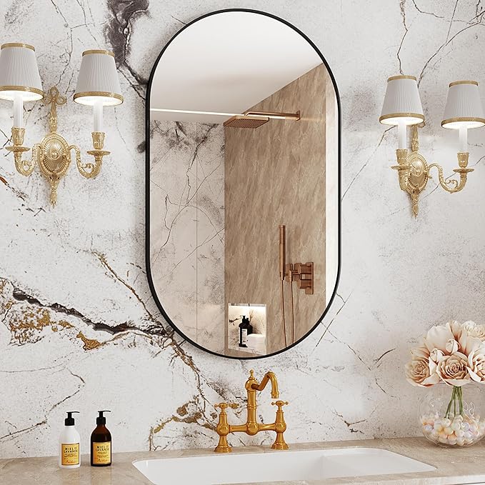 Oval Mirrors,22x38 Oval Bathroom Mirrors,Bathroom Mirrors for Over Sink,Wall Mirror,espejos para baños(Black)