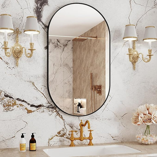 Oval Mirrors,22x38 Oval Bathroom Mirrors,Bathroom Mirrors for Over Sink,Wall Mirror,espejos para baños(Black)